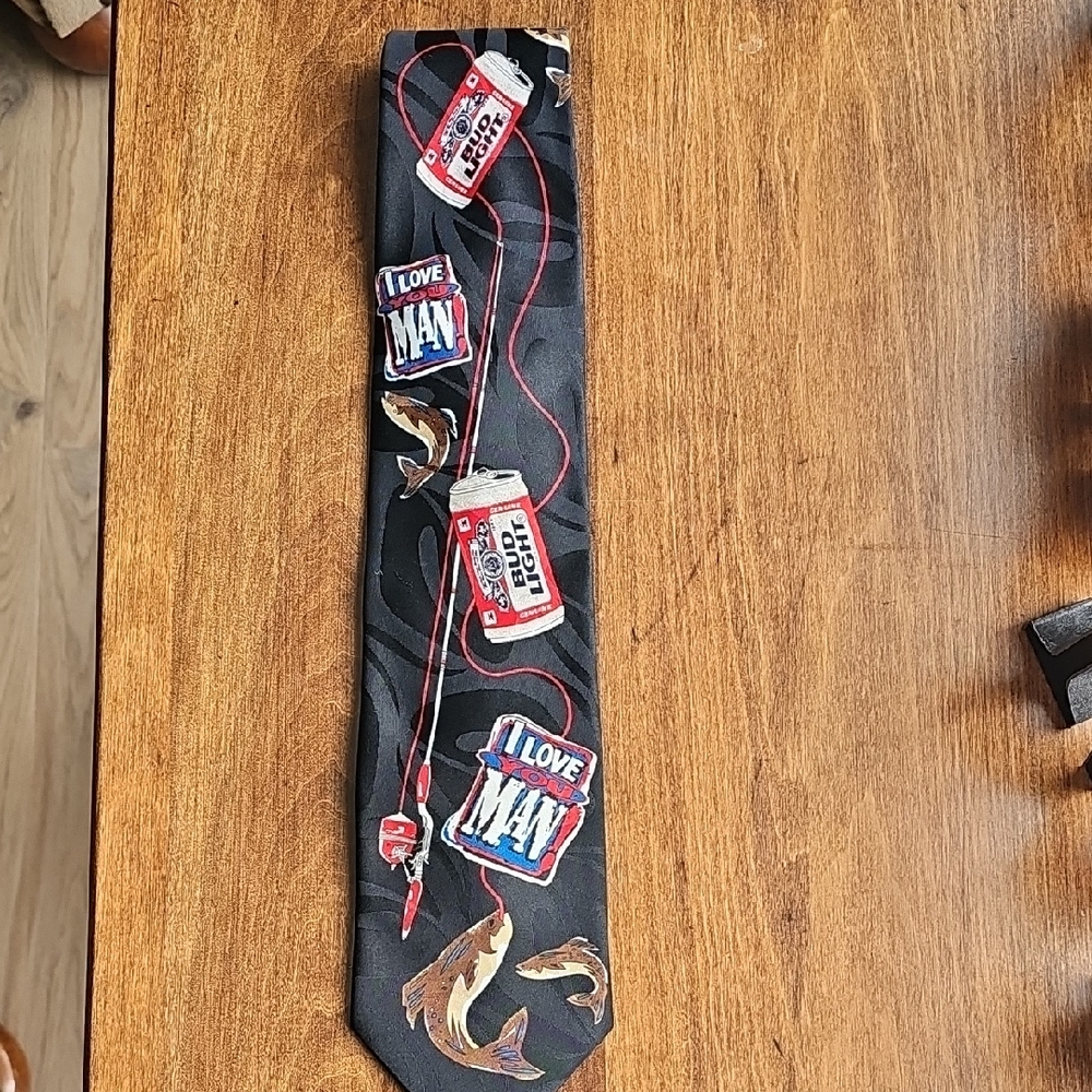Vintage Budweiser I Love You Man/Fishing Themed Black Tie